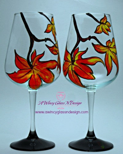 Fall Hand Painted Wine Glasses - A Wincy Glass N Design