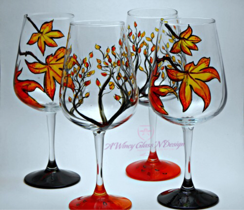 Fall Hand Painted Wine Glasses - A Wincy Glass N Design
