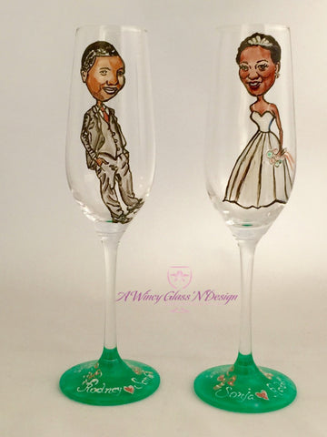 Custom Caricature Crystal Wedding Glasses - A Wincy Glass N Design