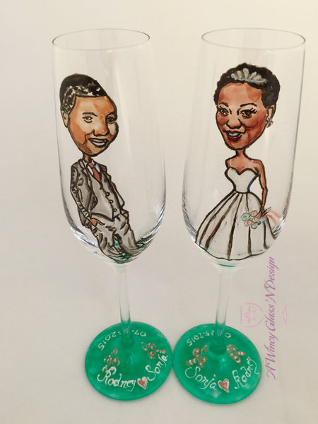 Custom Caricature Crystal Wedding Glasses - A Wincy Glass N Design
