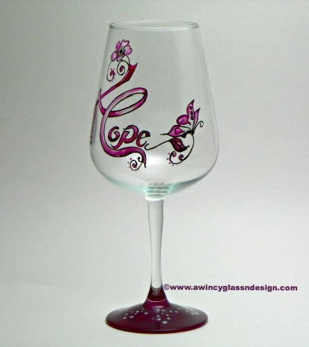 Hope Breast Cancer Hand Painted Wine Glass - 1 Wine Glass - A Wincy Glass N Design