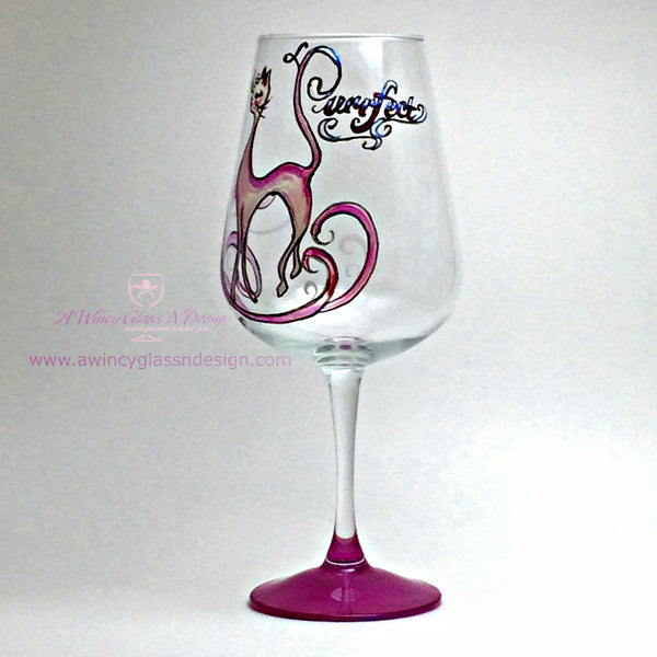 Miss Purrfect Hand Painted Wine Glass - 1 Wine Glass - A Wincy Glass N Design