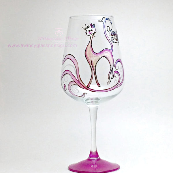 Miss Purrfect Hand Painted Wine Glass - 1 Wine Glass - A Wincy Glass N Design