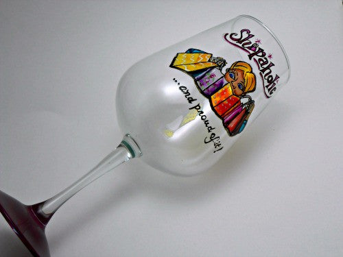 Shopaholic Hand Painted Wine Glass - 1 Wine Glass - A Wincy Glass N Design