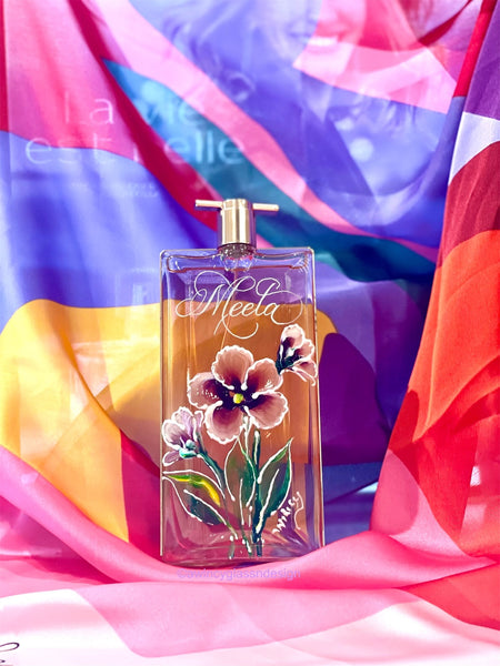 Engraved & Painted Five Petal Floral Perfume Bottle for brides, bridesmaids, mother-of-the-bride, 
mother-of-the-groom and bridal gifts