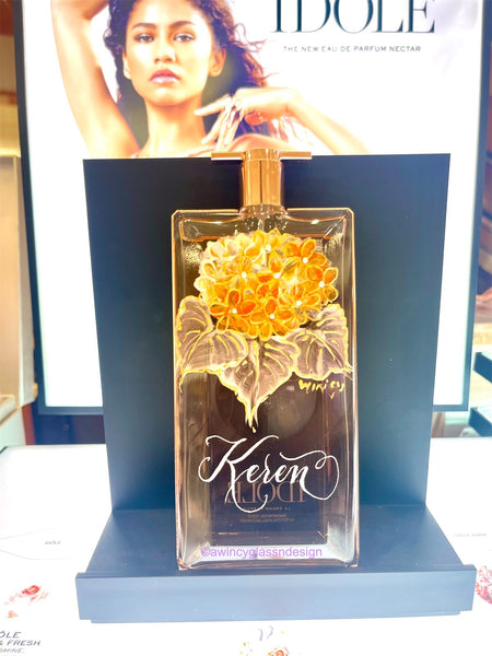 Engraved & Painted Hydrangea Perfume Bottle for brides, bridesmaids, mother-of-the-bride, 
mother-of-the-groom and bridal gifts