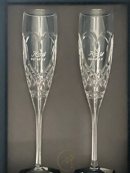 engraved champagne flutes initials and wedding date