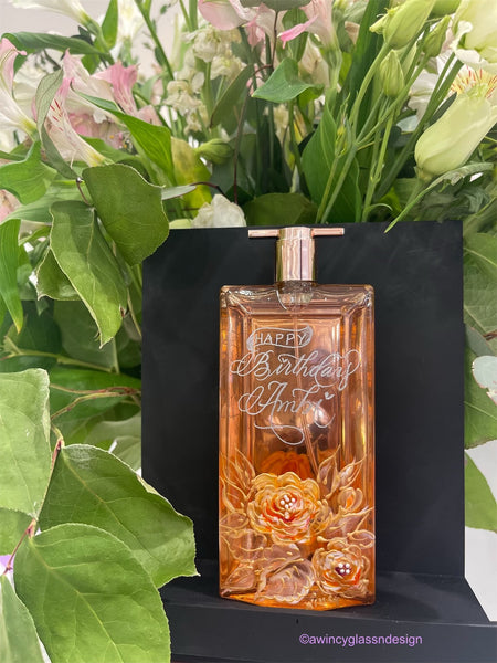 Happy Birthday Engraved and Painted Floral Perfume Bottle