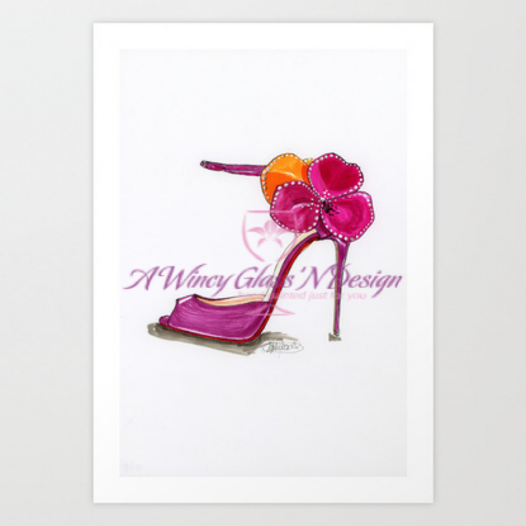 Pink Satin Rose Sandal Fashion Illustration Art Print - A Wincy Glass N Design