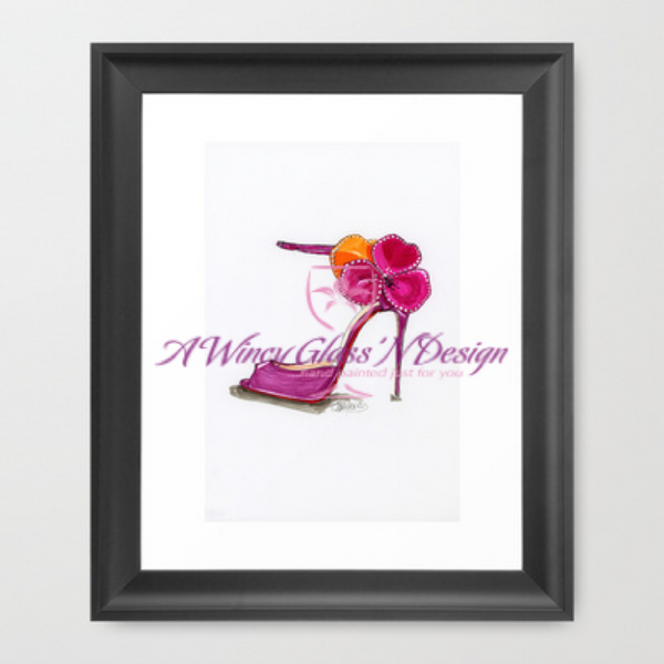 Pink Satin Rose Sandal Fashion Illustration Art Print - A Wincy Glass N Design