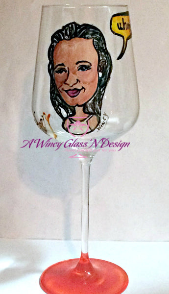 Custom Caricature Hand Painted Crystal Wine Glass - A Wincy Glass N Design