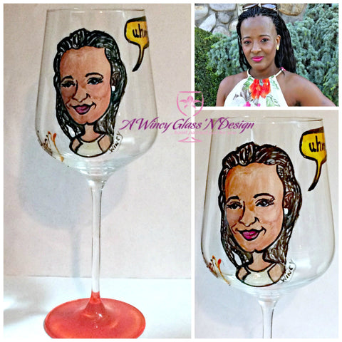 Custom Caricature Hand Painted Crystal Wine Glass - A Wincy Glass N Design
