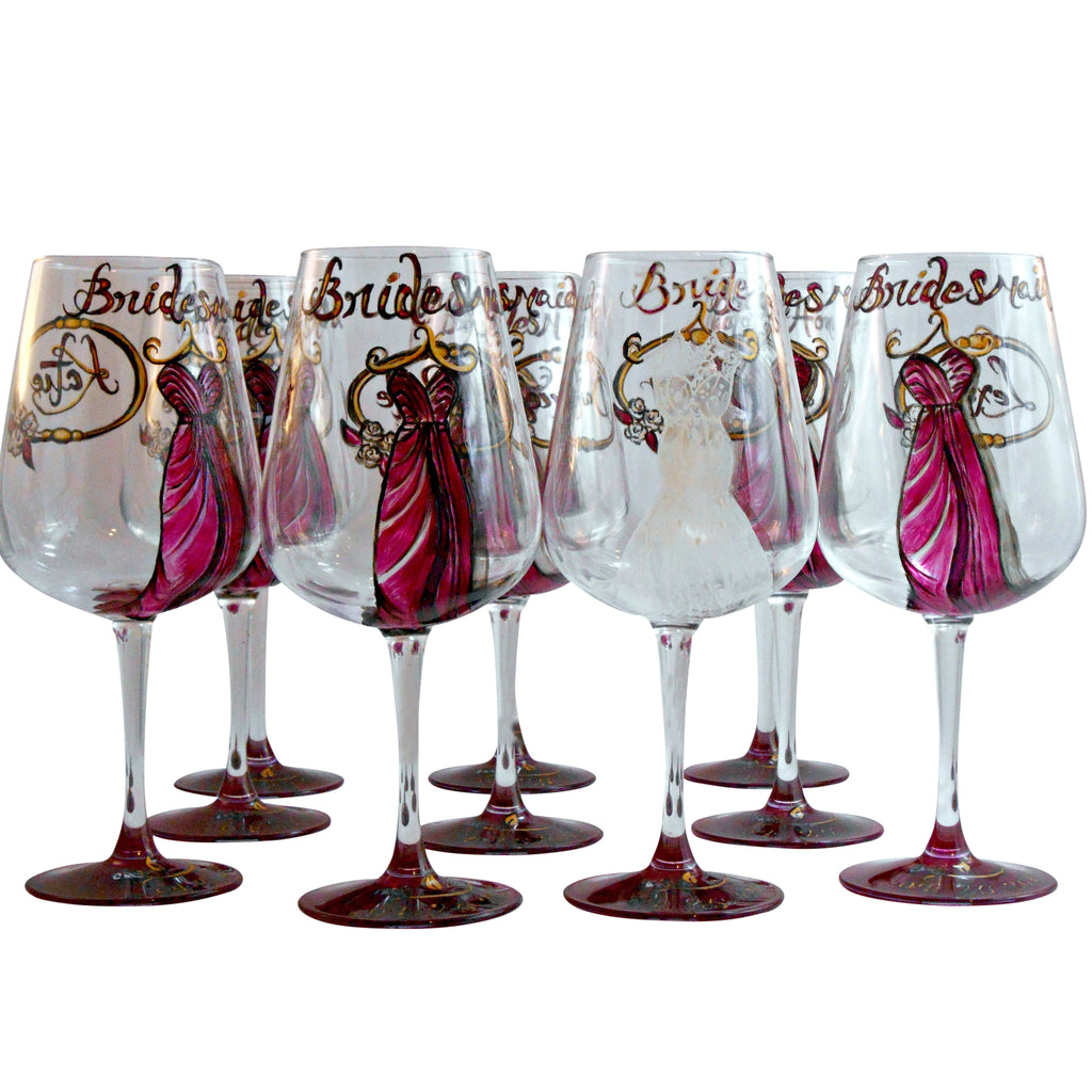 Personalized wine glasses painted bridesmaid sales