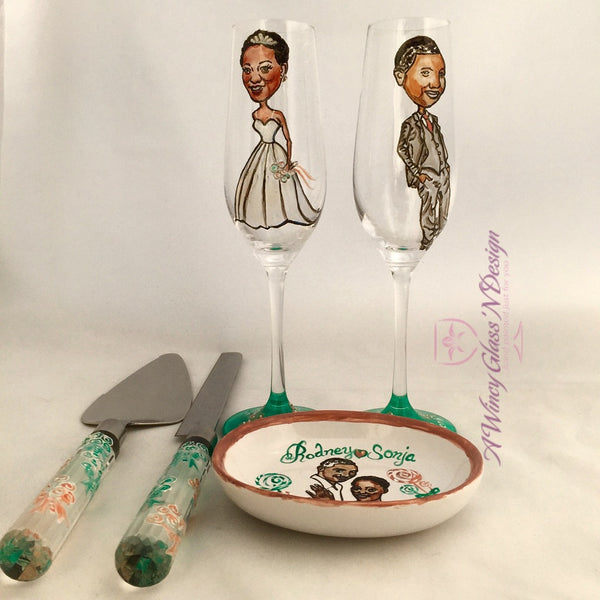 Custom Caricature Crystal Wedding Glasses - A Wincy Glass N Design