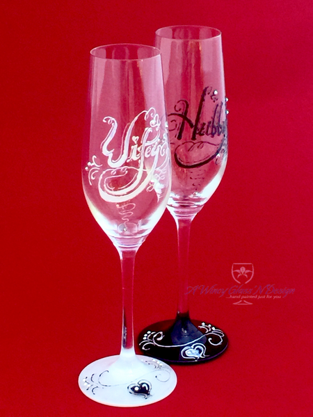Swarovski Crystals Wifey Hubby Wedding Glasses - A Wincy Glass N Design