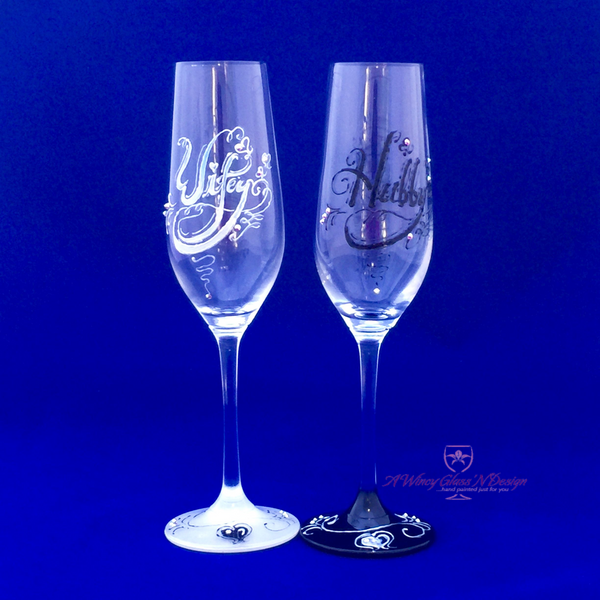 Swarovski Crystals Wifey Hubby Wedding Glasses - A Wincy Glass N Design