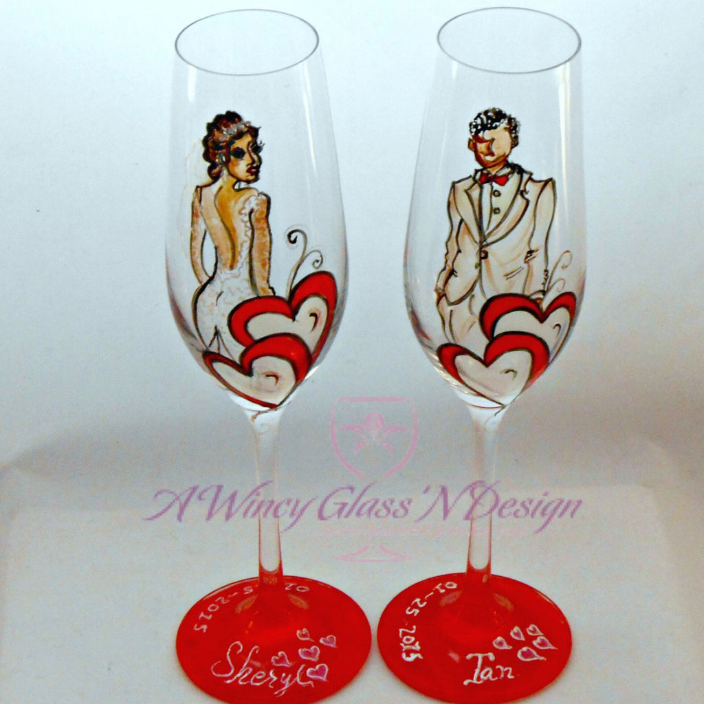 Painted chacun champagne glasses bridesmaid
