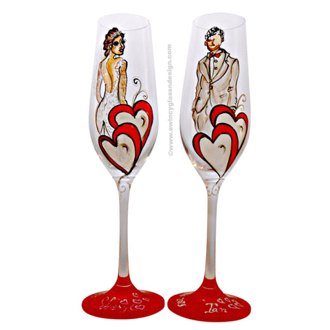 Just Love Hand Painted Wedding Champagne Glasses - A Wincy Glass N Design