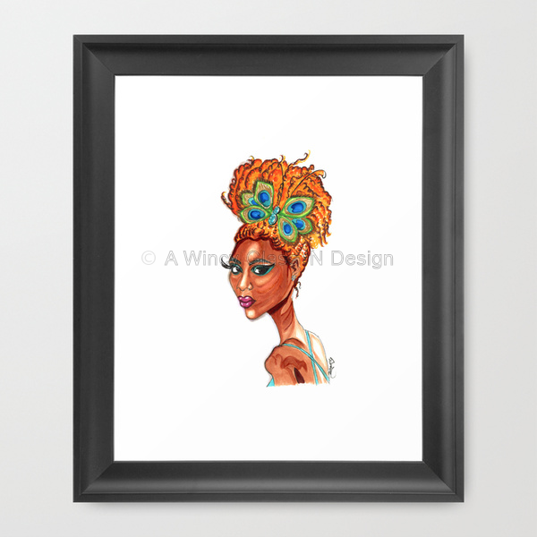 Peacock Butterfly Pinup Fashion Illustration Art Print - A Wincy Glass N Design