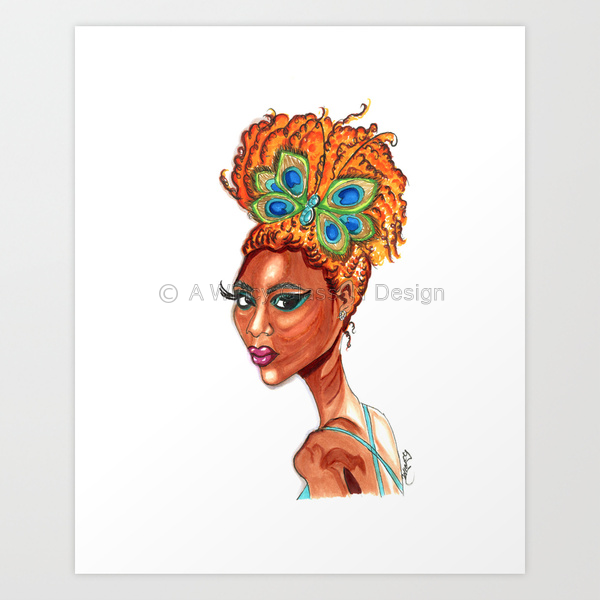 Peacock Butterfly Pinup Fashion Illustration Art Print - A Wincy Glass N Design