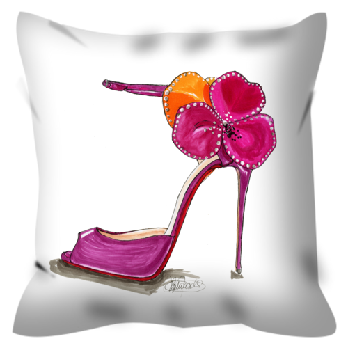 Pink Satin Rose Sandal Throw Pillow - A Wincy Glass N Design