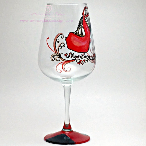 Shoe Lover Hand Painted Wine Glass - 1 Wine Glass - A Wincy Glass N Design