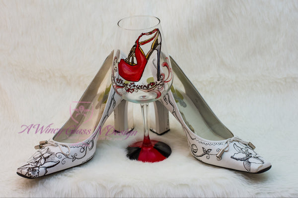 Shoe Lover Hand Painted Wine Glass - 1 Wine Glass - A Wincy Glass N Design