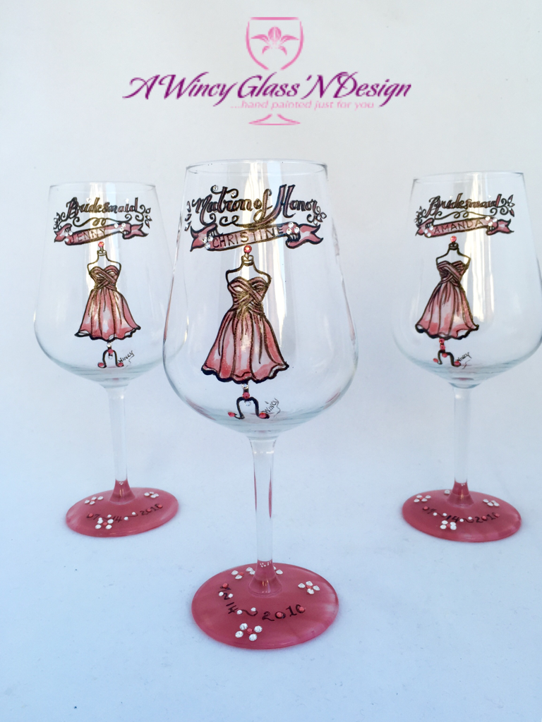 Swarovski Crystal Hand Painted Bridesmaids Wedding Glasses – A Wincy Glass  N Design