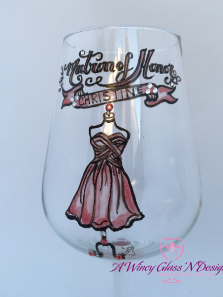 Swarovski Crystal Hand Painted Bridesmaids Wedding Glasses - A Wincy Glass N Design