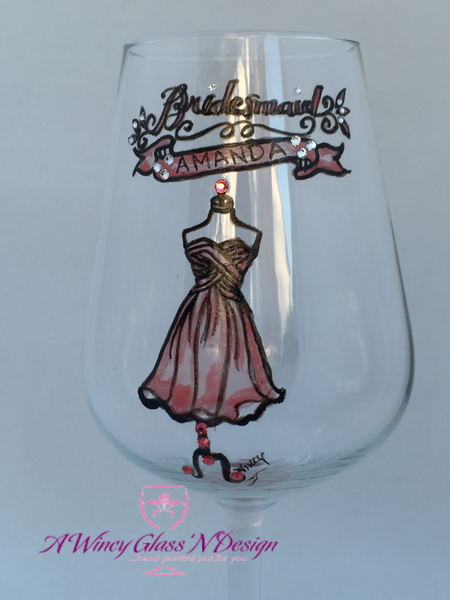 Swarovski Crystal Hand Painted Bridesmaids Wedding Glasses - A Wincy Glass N Design