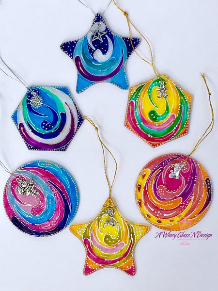 PRE-ORDER: Assorted Color Geometric Hand Painted Glass Ornament Sets - A Wincy Glass N Design