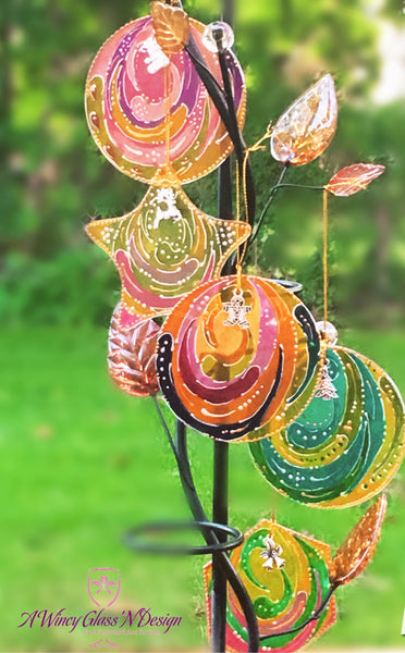 PRE-ORDER: Assorted Color Circles Hand Painted Glass Ornament Set - A Wincy Glass N Design
