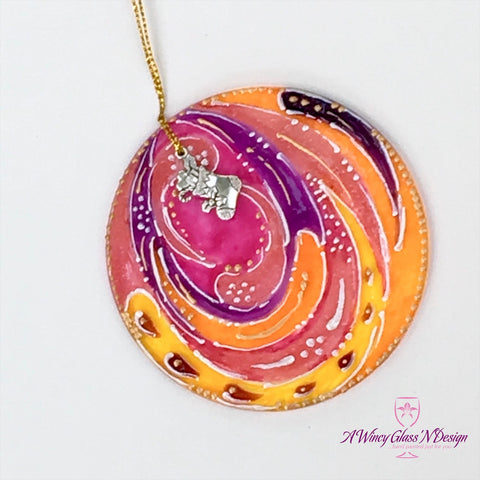 Single Circle Hand Painted Glass Ornament - Assorted Colors - A Wincy Glass N Design