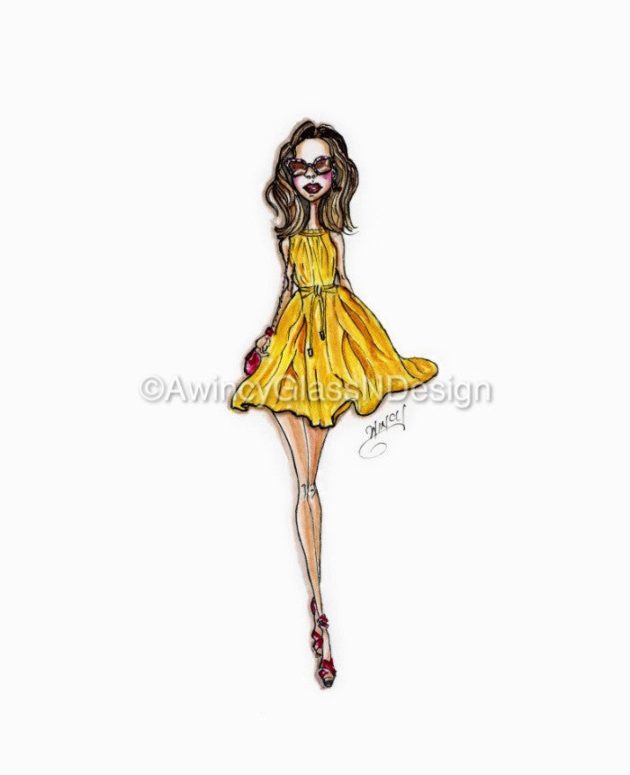 Miss Sunshine Fashion Illustration Art Print - A Wincy Glass N Design