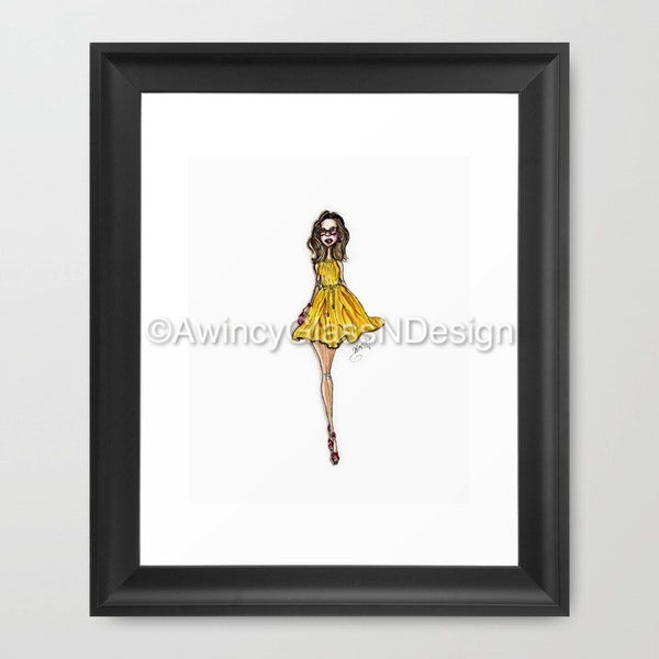 Miss Sunshine Fashion Illustration Art Print - A Wincy Glass N Design