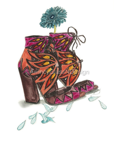 Sandals N Daisy Petals Fashion Illustration Art Print - A Wincy Glass N Design