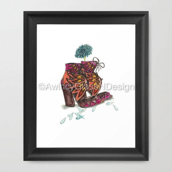 Sandals N Daisy Petals Fashion Illustration Art Print - A Wincy Glass N Design